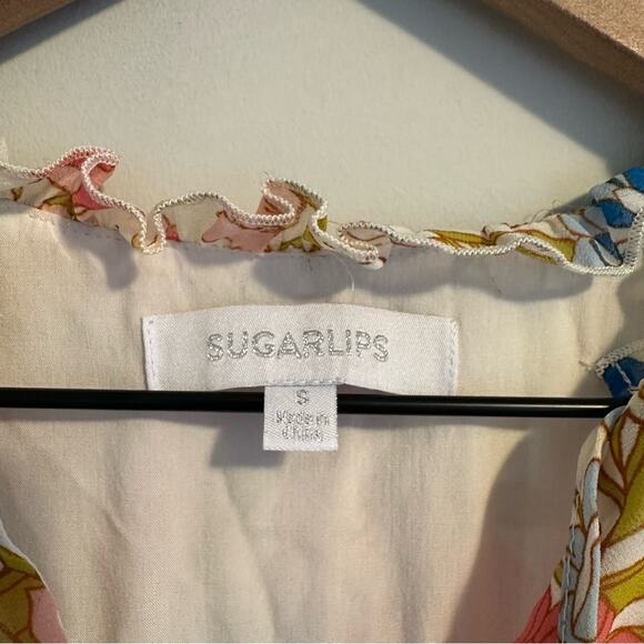 Tuckernuck Sugarlips Cream Pink Blue Floral Ruffled Blouse Top Small - Picture 12 of 12